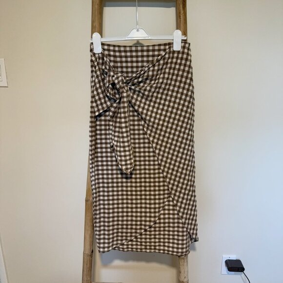 Zara Brown Gingham Wrap Skirt - Picture 2 of 4